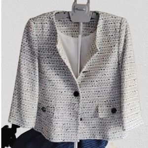 NWOT Karl Lagerfeld Tweed Jacket 16 – Light Pink Grey White Metallic Pastel